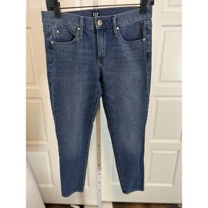 Gap Womens Size 4 / 27 R Girlfriend Whiskered Cropped Denim Blue Jeans